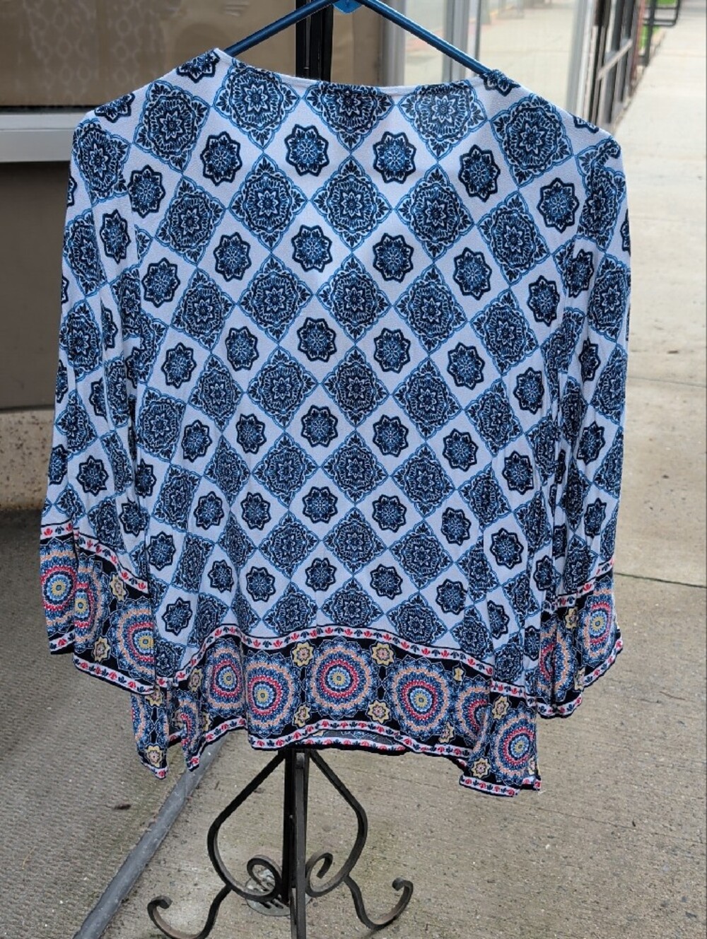 Ruby Rd. Light Blue Navy Patterned Embroidered Tunic - Picture 4 of 4